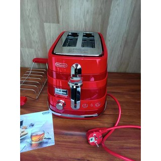DeLonghi 드롱기 레트로 토스트기 토스터 4구 CTJ4003, 드롱기 2구 빨간색 가로줄