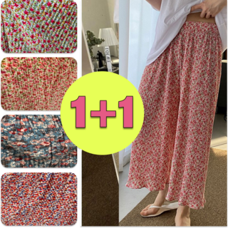 마린도트 [1+1] 몸빼바지 꽃무늬 홈웨어 냉장고바지 고무줄 와이드 팬츠