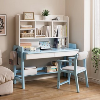 숨가 집중력 높이는 학생책상 높이조절 학생 아이 책상의자세트, 블루