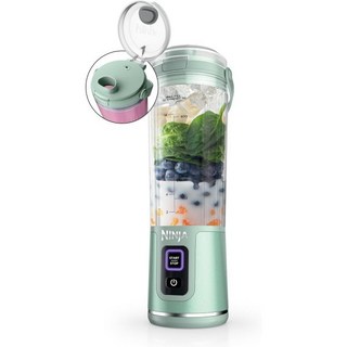 닌자 블래스트 휴대용 블렌더 무선 18온스. 용기 흔들림 및 스무디용 개인용 BPA 프리 누수 방지 뚜껑 Sip 스파우트 USBC 충전식 식기 세척기 안전 부품 틴티드 민트 B, Mint