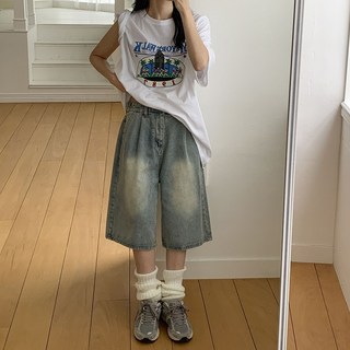 앤샵 [남녀공용/당일출고] 원스 데일리 핀턱 와이드 워싱 데님 버뮤다팬츠 버뮤다 반바지 청반바지(2color)
