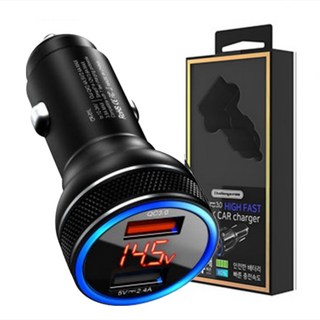 챌린지하이브리드 LED 전압표시 퀄컴 퀵차지3.0 듀얼 차량용 고속 충전기, 블랙, CHC-8000QD