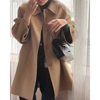 여성하프코트 카멜코트 모직 싱글 카라 맥 a라인 오버핏 울