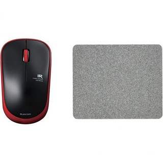 엘레컴 Elecom M-IR07DRRD 무선 마우스 수신기 포함 M 사이즈 3개 버튼 IR 센서 절전 빨간색 및 MP-113BK 마우스 패드 레이저 광학 호환 블, 마우스 패드 MP-113BK 세트