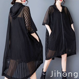 지홍 JIHONG 여름 씨쓰루 후드집업 야상 바람막이 루즈핏 빅사이즈 오버핏 해변 휴양지 가운