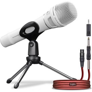 무선 마이크 차량 유튜브 가정용 전문용 다이내믹 프리미엄 핸드헬드 유선 with 16피트 XLR to 14인치 오디오 케이블 캐리오이드 보컬 마이크로폰 노래 말하기 노래방 라이, White