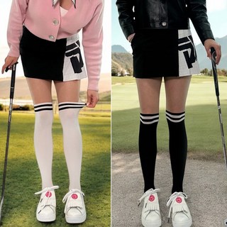 바이제이알 몸매보정 오버니 투톤 스트라이프 골프스타킹 2개세트, 1.블랙+화이트, 2개
