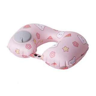 휴대용 팽창식 목 베개 프레스 팽창 헤드 지지대 자동차 비행기 모형 기차 여행 경추 쿠션, 1개, 1. 분홍색