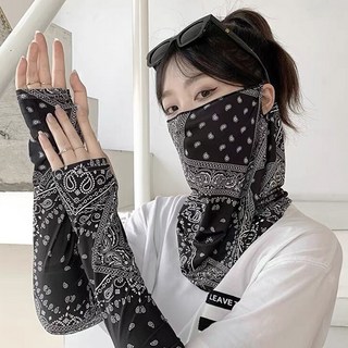 달밤마켓 자외선차단 페이즐리 쿨토시넥워머세트 쿨토시 쿨워머 자전거 등산 골프, 블랙, 1개