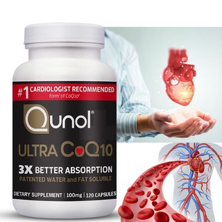 Qunol Ultra CoQ10 100mg 120캡슐 3배 더 나은 흡수 특허받은 수용성 및 지용성 천연 보조제 형태의 코엔자임 Q10, 1개