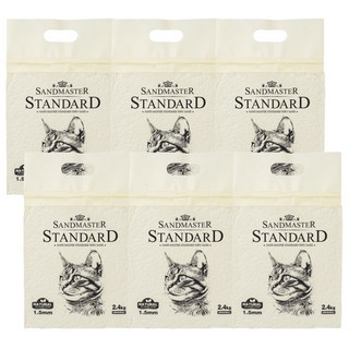 샌드마스터 스탠다드 고양이 두부모래 1.5mm 가는입자 무향, 6개, 2.4kg