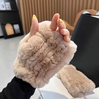 토끼털장갑 손가락 워머 반장갑 퍼글러브 방한 장갑 팔토시 따뜻한 여성용 팔 스크린 뚫린, 1개, 2. 밀크티색