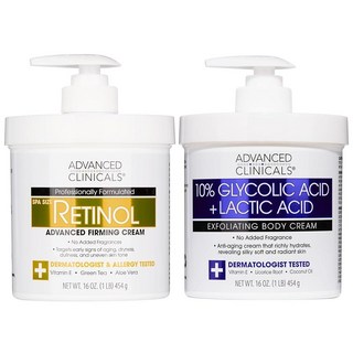 Advanced Clinicals 10% 글리콜산 + 젖산 로션 각질 제거 모이스처라이징 크림 히알루론산 모이스처라이저 포함 | AHA 각질 제거 바디 크림은 고르지 않은 거, 10% Glycolic Acid Cream + Reti