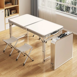 하루꿈 캠핑 테이블 의자 세트 실내 실외 휴대용 높이조절 접이식 테이블, 아니보리 책상 2개 스툴