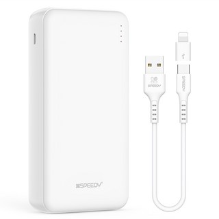 SPEEDY 슬림 듀얼 보조배터리 20000mAh 2A + C타입 케이블 + 8핀 젠더 세트 SPE-B22PCPPB200A 화이트 상품 이미지