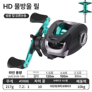 상어도 감아올리는 베이트릴 장구통릴 농어 깊이측정 바다낚시 수심측정 광어 저격핸들 낚시, 피싱 추천 / 금 범용컵+깊은 라인컵 스카이블루, 오른손형