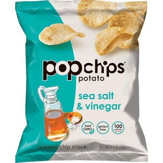 popchips 과자 칩 팝칩 감자칩 사워 크림 앤 어니언 12개입 0.8온스 개별 포장 저칼로리 및 글루텐 프리 성인과 용 짭짤한 간식 코셔 포장당 100칼로리, 바다 소금 & 식초, 0.8 온스 (1팩), 23g, 12개
