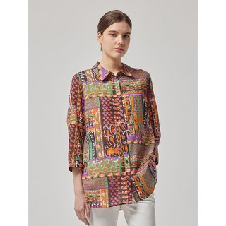 크로커다일레이디 바이올렛 순면 패턴 프린팅 블라우스 CLCMBL132