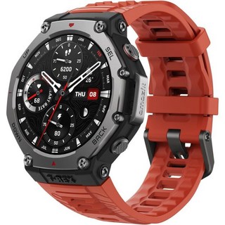 Amazfit 리퍼비시 T Rex 3 러기드 밀리터리 스마트워치 48mm GPS 오프라인 지도 100m 방수 남성용 야외 피트니스 170가지 스포츠 모드 AI 음성 제어 리뉴얼, Red, T-Rex 3, 1개