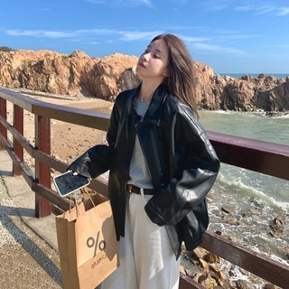 녕동 여성 카라넥 가죽 집업자켓 코트 루즈핏 라이더 재킷 바람막이 아우터