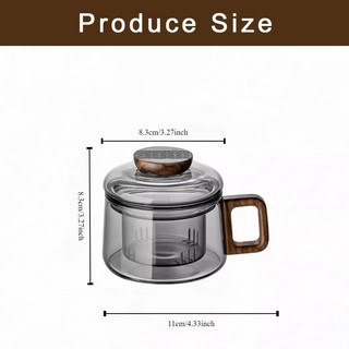 Wooden Handle with Lid Glass Tea Cup Filter Heat-resistant Set Office, 01 200ML, 01 Smoke gray, 1개