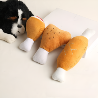 더이버 삑삑이 닭다리 치킨 바베큐 인형 강아지 장난감, 브라운, 1세트