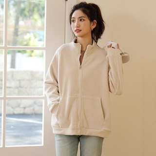 프리미엄 여성 오버핏 플리스 자켓 심플 무지 플리스 자켓 여성 베이직 플리스 아우터 부드러움 보온 자켓