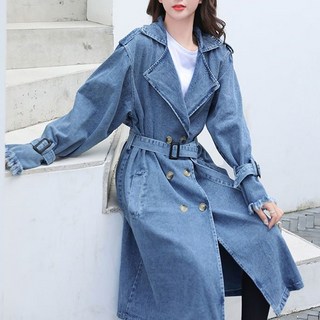 POMTOR 빅사이즈 루즈핏 하프 코트 스타일 벨트 더블 여성 고급 트렌치코트 청자켓