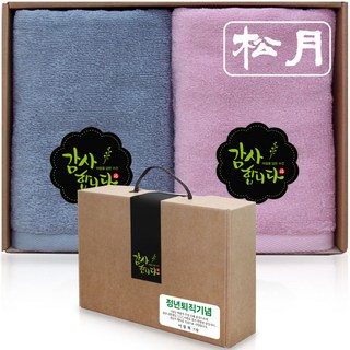 송월타올 모니카 130g x 2p 수건선물세트 근로자의날 어버이날 돌 환갑 칠순 팔순 구순 회사 교회 학교 기업 행사 조문 개업 결혼 호텔답례품, B (블루+핑크), 1세트
