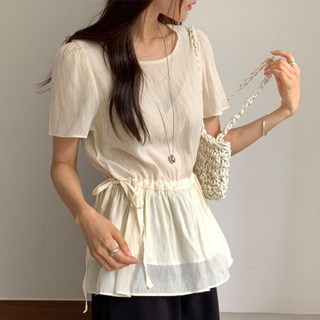 [유어하젤] 더블레이어드 시스루 스트링 블라우스_M4081