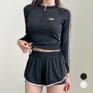 메이리앤 셔링 레쉬가드 투피스 세트, 블랙