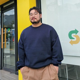 남자 오버핏 빅사이즈 기모 맨투맨 겨울 긴팔 벌룬 티셔츠 ET 무지 기본 라운드넥 큰옷