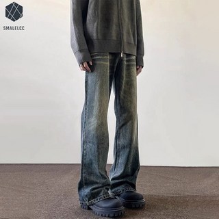 SMALELCC 빈티지 주름 워싱 남성 청바지 루즈핏 바지 남성용 와이드팬츠 WY7