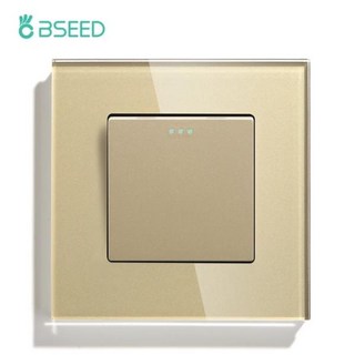 Bseed 가정용 조명 전원 스위치 크리스탈 유리 패널 포함 EU 1 3 웨이 기계식 버튼 블랙 화이트 86mm, 1Gang Gold_Button Switch | EU, 1개