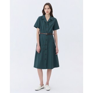 24SS [가격인하][BEST][면100%][스테디셀러]다크 그린 벨티드 반팔 셔츠형 원피스 WSDR4B307E3