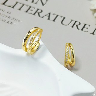 Leo Virtue 14K 18K금침 데일리 원형 이중의 세팅 모이사나이트 원터치 여성 패션 귀걸이