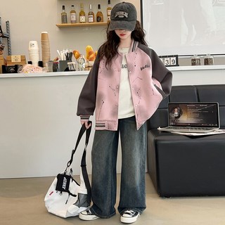 비비키드 초등생 Hello 나염 야구점퍼 긴팔 상의 초중생 주니어 여아 봄 가을 초등생 점퍼 (T430)