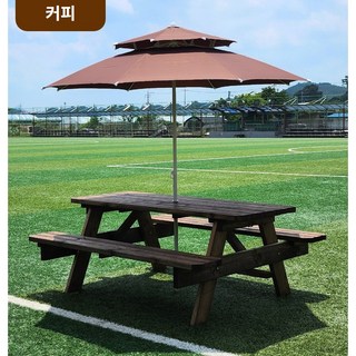 목수이야기 원목 분리형 6-8인용 야외테이블 양쪽등받이 세트 파라솔 탁자 무도색 도색, 01_1. 특대형 이층파라솔 (커피)