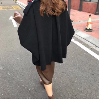 시크 빈티지 하이넥 루즈핏 가오리핏 케이프 모직 코트