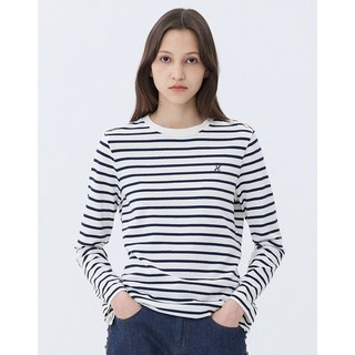 24SS [추가세일][BEST][면100%][스테디셀러]네이비 스트라이프 면 긴팔티셔츠 WSTS4AC12N2