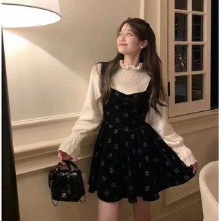 플라워 벨벳 허리 여밈 스몰 브이넥 가을 겨울 스커트