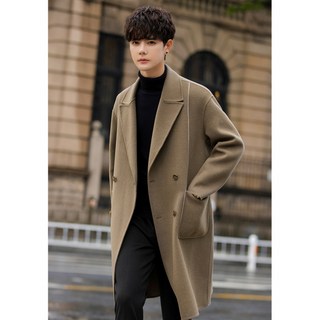 해피유통 남성 더블 모직 코트 남 세미 울 도톰 코트jhj