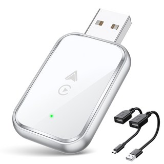 NICESUN 미니 무선 스마트 자동차 어댑터 애플 카플레이 안드로이드 오토 2 in 1 플러그 앤 플레이 M1, 화이트