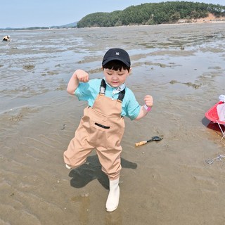 어린이 유아 해루질 갯벌 체험 가슴장화, 200, 하늘색