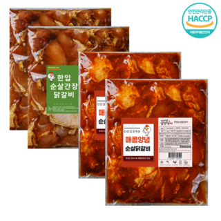 다인꼬꼬댁이 춘천식 수제 양념 닭갈비, /행사/(양념순살500gx2)+(간장순살500gx2), 4개, 500g