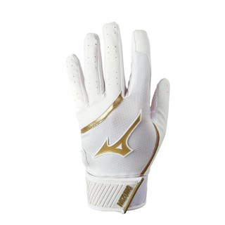 Mizuno MVP 성인용 야구 배팅 장갑 화이트 골드 XXL, MVP 청소년 티 볼 배팅 글러브, 화이트/핑크