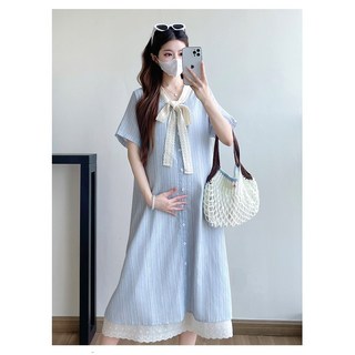 당일발송 임산부여름원피스 임부복여름원피스코디 임산부코디 리본레이스포인트롱원피스