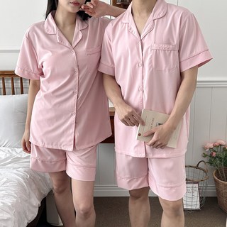 하누리 솔리드 부드러운 가벼운 시원한 무지 반팔 잠옷 상하 세트