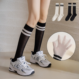 애니레그 국산 패션 비비드 컬러 니하이 양말 반 스타킹