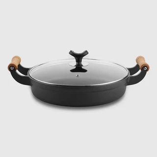 Thiened 주철 플랫 보트 팬 Non-Sti 코팅되지 않은 팬케이크 냄비 만두 er Double Ear Cooking Utensil, 08 29cm pot   glass